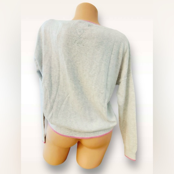 Victoria's Secret Pajama Crew Sweater Top & Satin Pants Stripes Pink - Picture 3 of 9